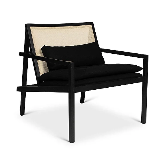 Urbia Modern Brazilian Barra - Cane Lounge Chair - Black Upholstery - Black Frame - Natural Cane Webbing BMJ-72627-18 CLOSEOUT