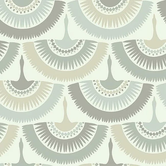 York Bohemian Luxe E38 Feather & Fringe Wallpaper in Cream/Blue BO6643 (Double Roll) FedEx/UPS