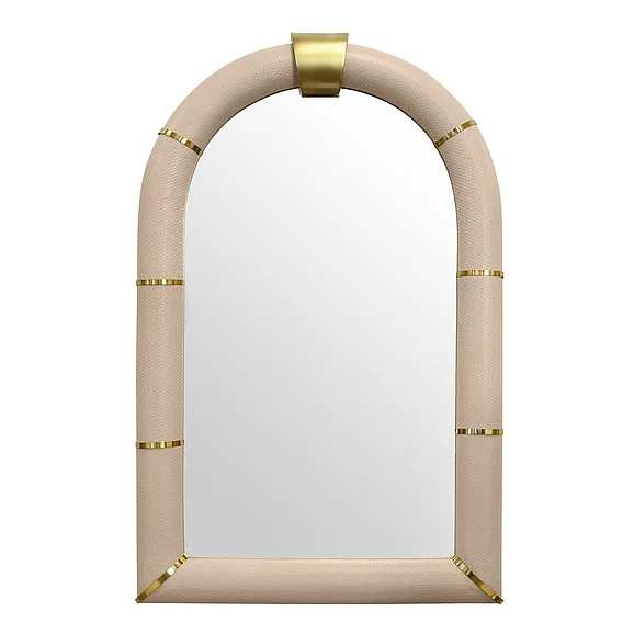 Worlds Away Arched Faux Ivory Leather Mirror BOWIE