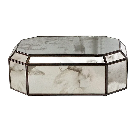 Worlds Away Box Octagonal Ant Mirror Box BOX OCTAM