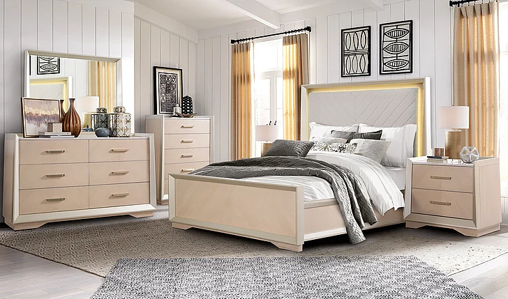 Cosmos Milan Queen 4-Piece Bedroom Set in Champagne MILAN-Q-4PC