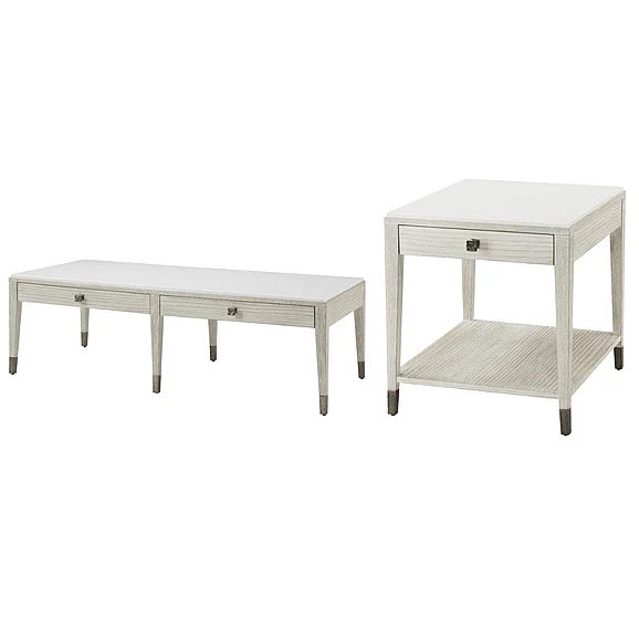 Theodore Alexander Breeze 2pc Occasional Living Room Set in Sea Salt