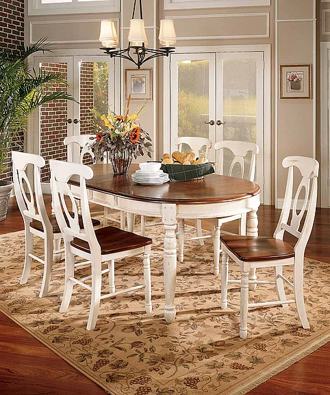 British Isles 7pc Oval Leg Dining Set in Merlot/Buttermilk