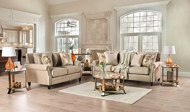Furniture of America Briana 2pc Living Room Set in Beige/Gold
