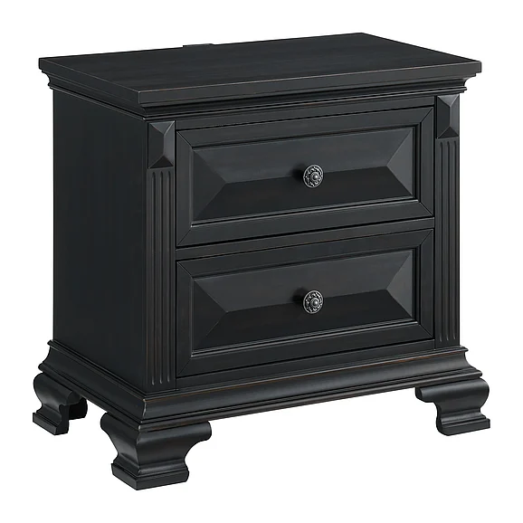 Elements International Bridgestone 2-Drawer Nightstand w/ USB in Black B-10980-8-NS