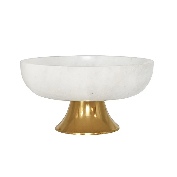 Worlds Away White Marble Bowl w/ Brass Tapered Pedestal Base BRISSA