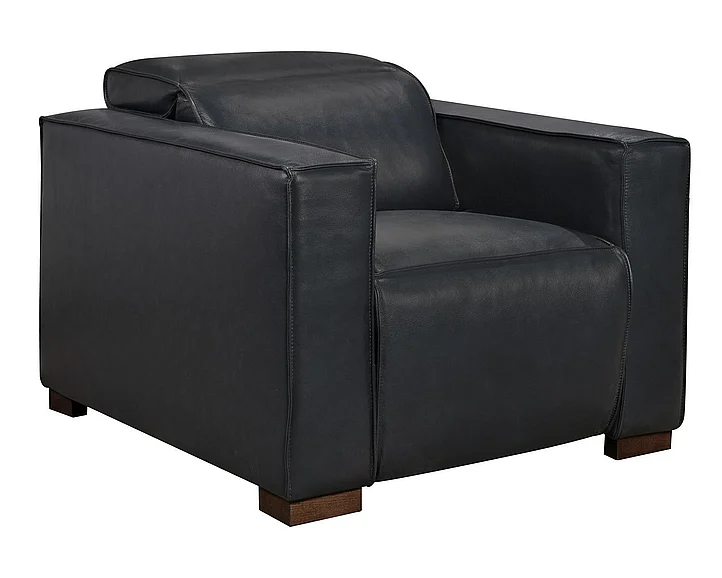 Moti Furniture Riseholme Reclining Lounge Chair with Barista Brown Legs and Blue Full-Leather BRN88023103