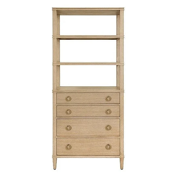 Worlds Away Four Drawer Etagere with Antique Brass Ring Hardware in Cerused Oak BROOKE CO