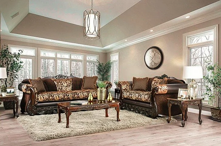 Furniture of America Newdale 2pc Living Room Set in Brown/Gold
