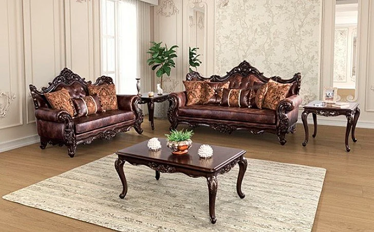 Furniture of America Palencia 2pc Living Room Set in Dark Cherry/Brown