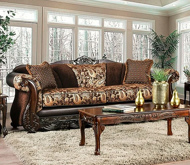 Furniture of America Newdale Sofa in Brown/Gold SM6427-SF