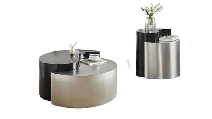 Galaxy Home Ying Yang 2pc Occasional Set in Black and Silver