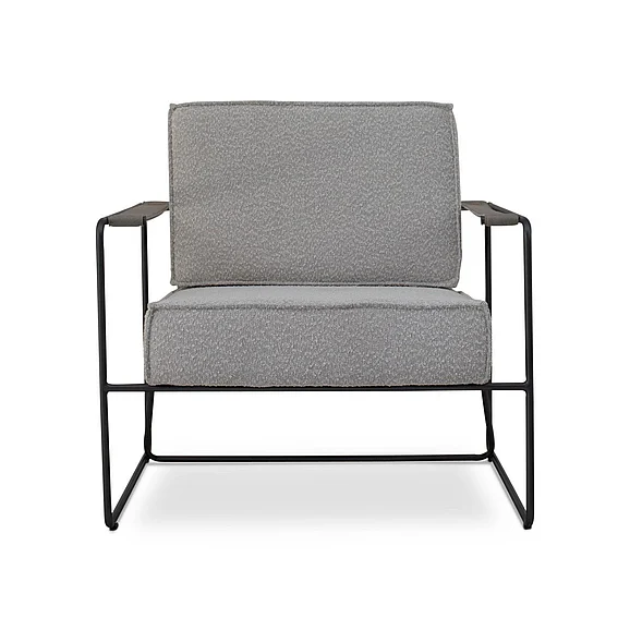 Urbia Modern Brazilian Sampa - Arm Chair - Bouclé Crafted Glaze Upholstery - Graphite Frame - Pebble Leather Armrest BSM-123921-04 CLOSEOUT