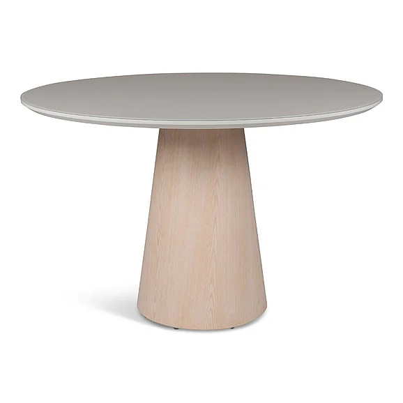 Urbia Modern Brazilian Mona - Glass Top Round Dining Table - Off White Top - Nevoa Base BSM-208226-02