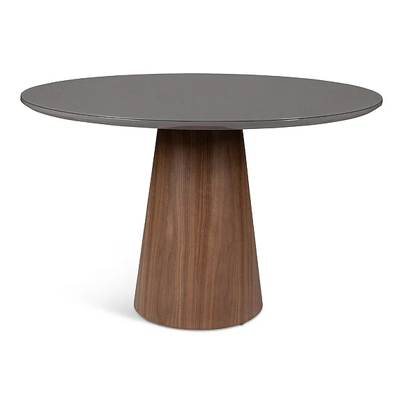 Urbia Modern Brazilian Mona - Glass Top Round Dining Table - Chumbo Top - Nogal Base BSM-208226-08 CLOSEOUT