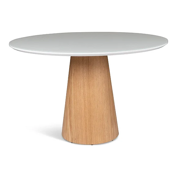 Urbia Modern Brazilian Mona - Glass Top Round Dining Table - Branco Top - Damasco Base BSM-208226-10