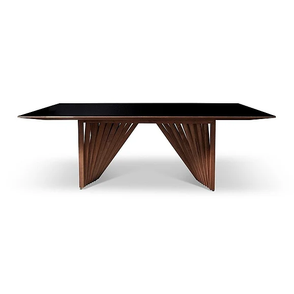 Urbia Modern Brazilian Laguna - Glass Top Dining Table - Nogal Base - Black Top BSM-218275-04 CLOSEOUT