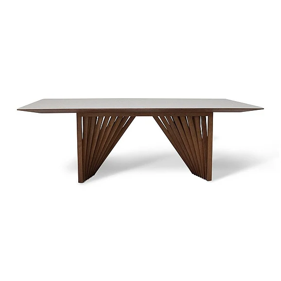 Urbia Modern Brazilian Laguna - Glass Top Dining Table - Nogal Base - Off White Top BSM-218275-06 CLOSEOUT