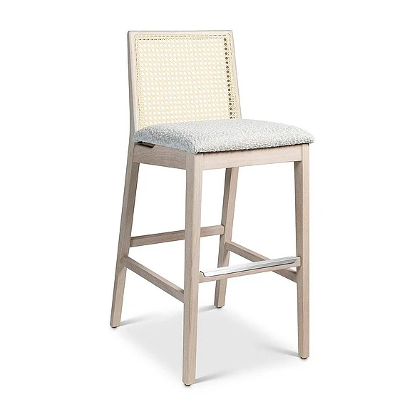 Urbia Modern Brazilian Nardia - Cane Counter Stool - Bouclé Crafted Glaze Seat - Nevoa Frame - Natural Cane Webbing BSM-218319-02