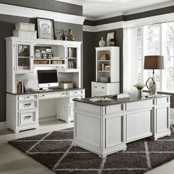 Liberty Furniture Allyson Park 2pcs Office Funiture Set in Wirebrushed White