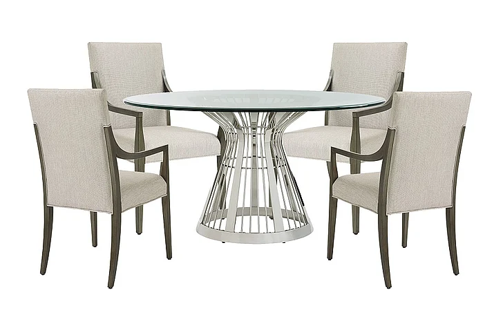 Lexington Ariana 5pc Riviera Stainless Center Table with Glass Top in Platinum