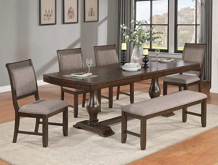 Crown Mark Furniture Tarin 6pc Dining Room Set in Brown