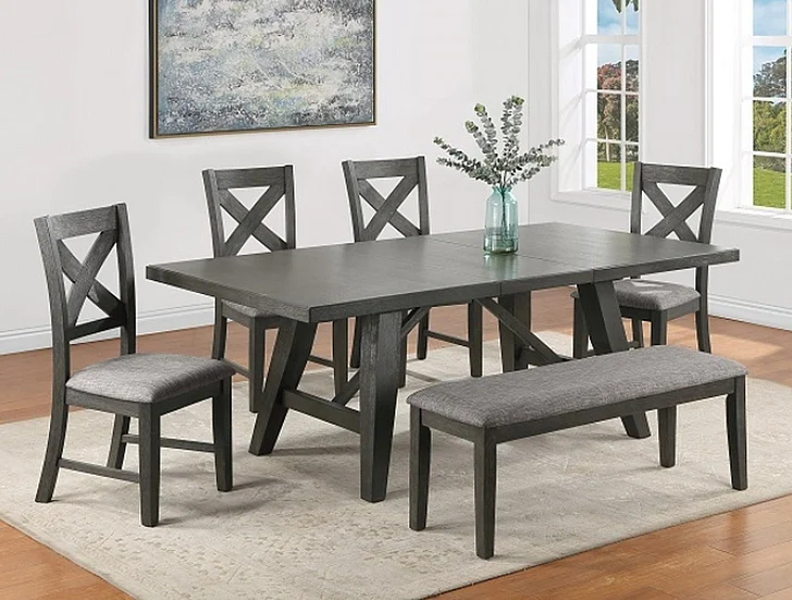 Crown Mark Furniture Rufus 6pc Dining Room Set in Dark Gray