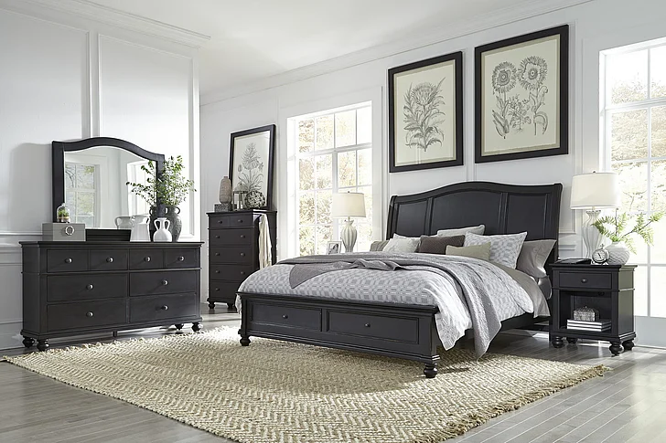 Aspenhome Oxford 4pc Sleigh Storage Bedroom Set in Black