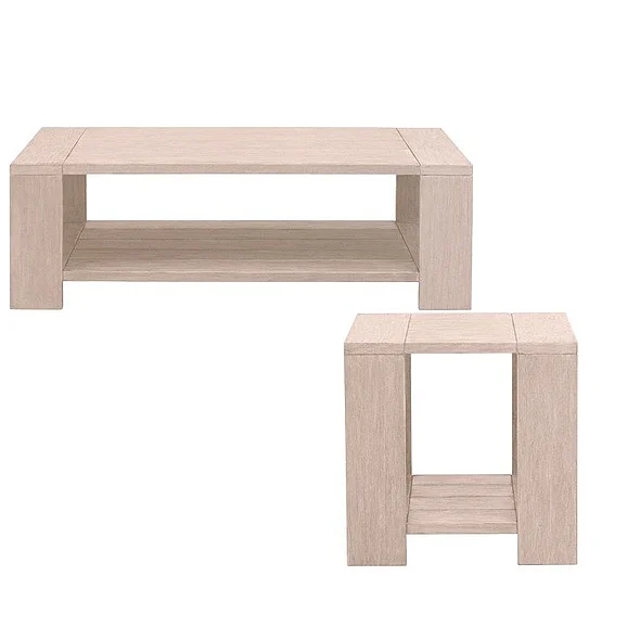 Essentials for Living Sur Outdoor 2pc Occasional Living Room Set in Washed Ever Teak