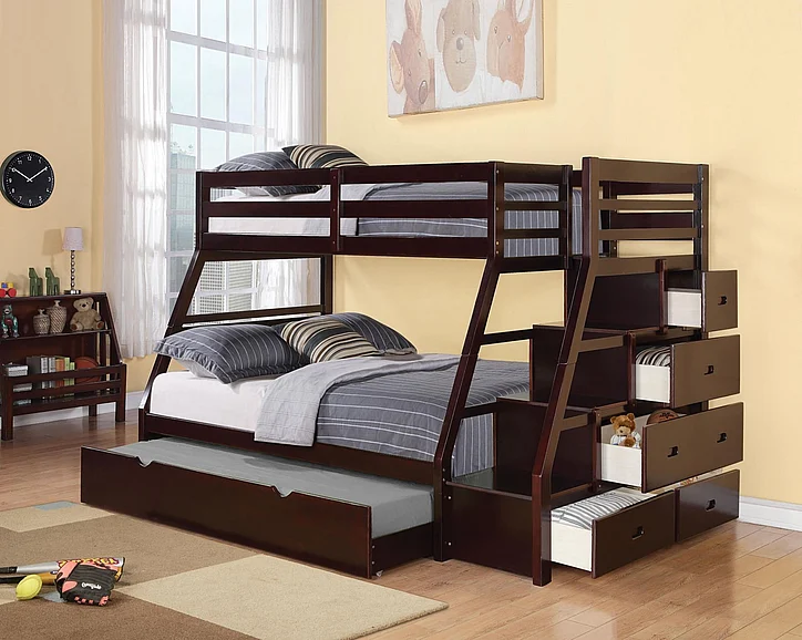 Acme Jason Twin Over Full Bunk Bed with Trundle in Espresso 37015A