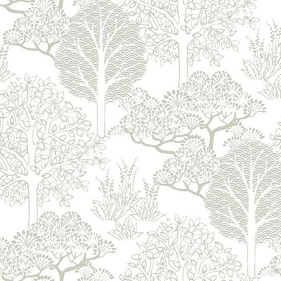 York Black and White Resource Library E40 Kimono Trees Wallpaper in Metallic BW3851 (Double Roll) FedEx/UPS
