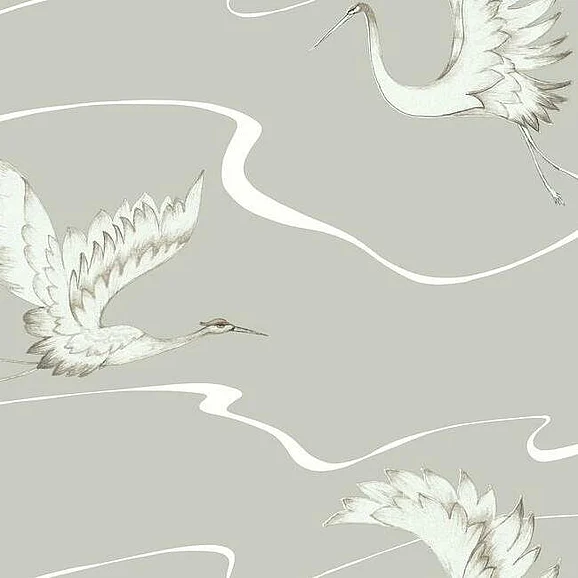 York Black and White Resource Library E40 Soaring Cranes Wallpaper in Taupe BW3872 (Double Roll) FedEx/UPS
