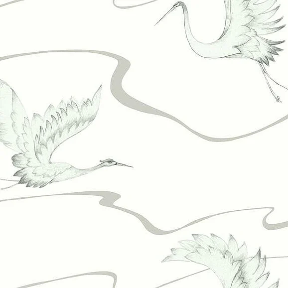 York Black and White Resource Library E40 Soaring Cranes Wallpaper in White/Silver BW3873 (Double Roll) FedEx/UPS