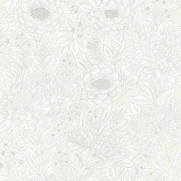York Black and White Resource Library E40 Wood Block Blooms Wallpaper in Cream/Glint BW3921 (Double Roll) FedEx/UPS