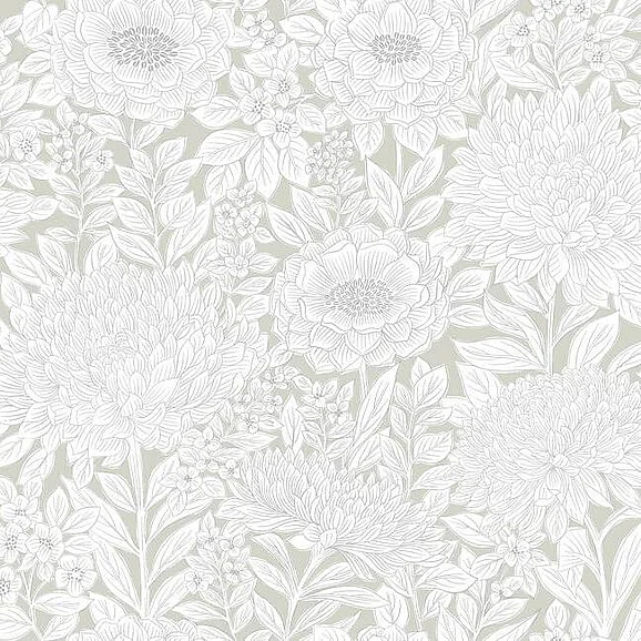 York Black and White Resource Library E40 Wood Block Blooms Wallpaper in Taupe/Silver BW3922 (Double Roll) FedEx/UPS