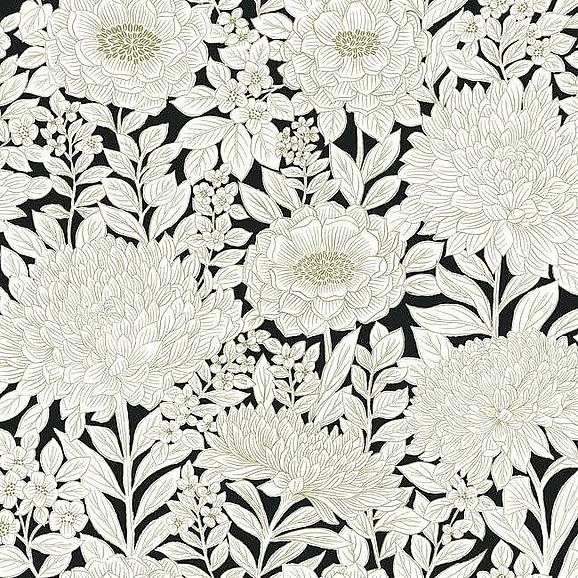York Black and White Resource Library E40 Wood Block Blooms Wallpaper in Black/Gold BW3923 (Double Roll) FedEx/UPS