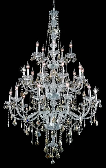 Elegant Verona 25 Light Chrome Chandelier Golden Teak (Smoky) Royal Cut Crystal V7825G43C-GT/RC