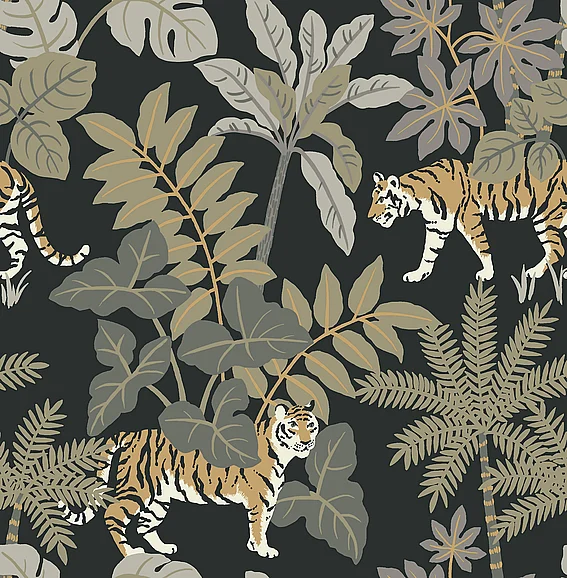 York A-Street Prints Caspian Charcoal Jungle Prowl Wallpaper (Double Roll) 4146-27249