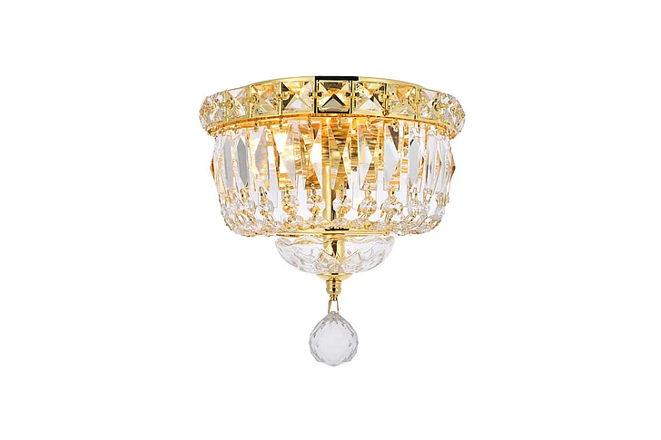 Elegant Tranquil 2 Light Gold Flush Mount Clear Royal Cut Crystal V2528F8G/RC