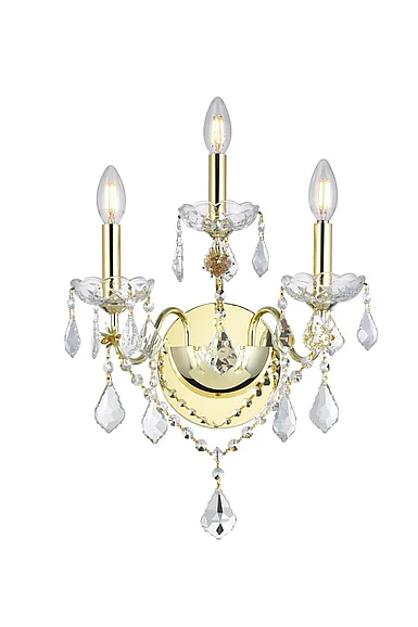 Elegant St. Francis 3 Light Gold Wall Sconce Clear Royal Cut Crystal V2015W3G/RC