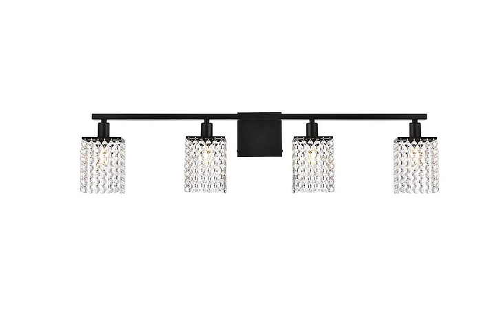 Elegant Phineas 4 Lights Bath Sconce in Black with Clear Crystals LD7012BK