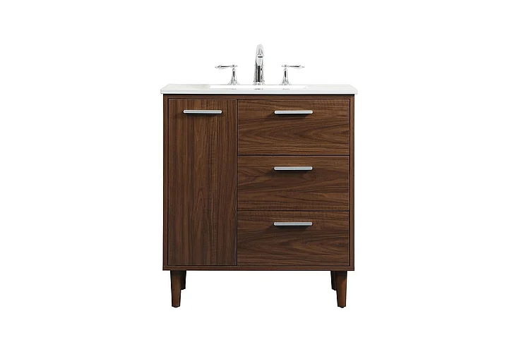 Elegant 30 In. Bathroom Vanity in Walnut VF47030MWT