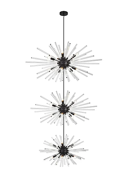 Elegant Sienna 46 In. Three Tiers Crystal Starburst Chandelier in Black 2502G46L3BK