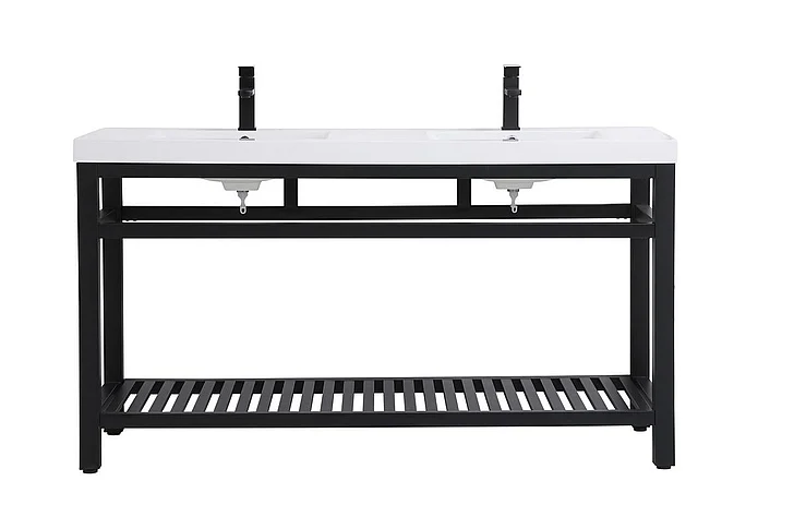 Elegant 60 In. Double Bathroom Metal Vanity in Black VF14060DBK