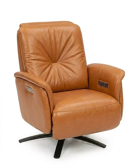 Hjort Knudsen 8011 Club Relax Swivel Recliner in Light Cognac 8011/F3EL2/376/SBSBlack