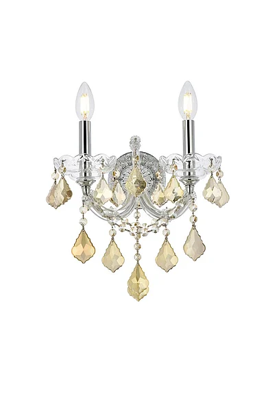 Elegant Maria Theresa 2 Light Chrome Wall Sconce Golden Teak (Smoky) Royal Cut Crystal 2800W2C-GT/RC