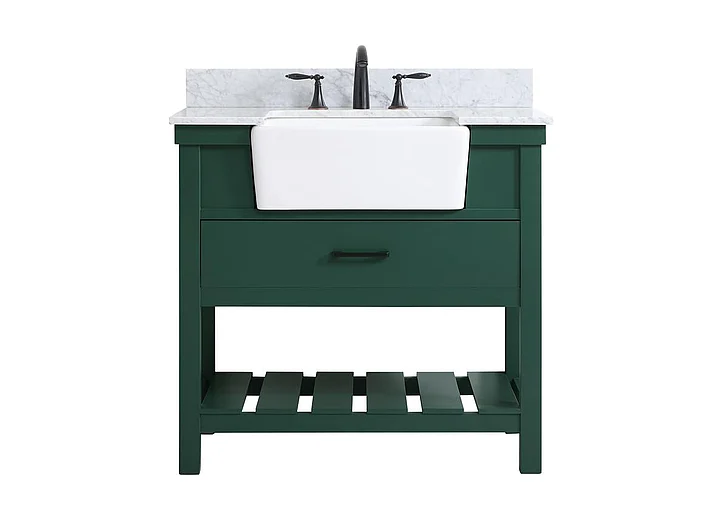 Elegant 36 In. Single Bathroom Vanity in Green with Backsplash VF60136GN-BS