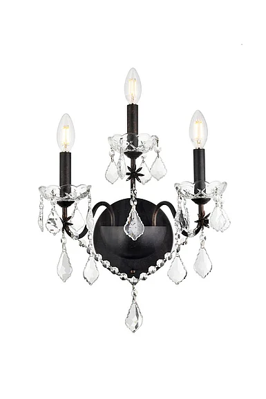Elegant St. Francis 3 Light Dark Bronze Wall Sconce Clear Royal Cut Crystal V2015W3DB/RC