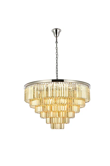 Elegant Sydney 33 Light Polished Nickel Chandelier Golden Teak (Smoky) Royal Cut Crystal 1231D44PN-GT/RC