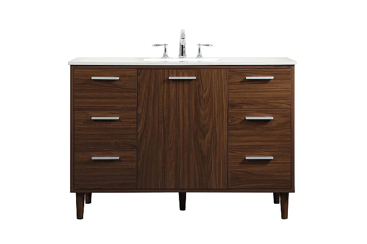 Elegant 48 In. Bathroom Vanity in Walnut VF47048MWT